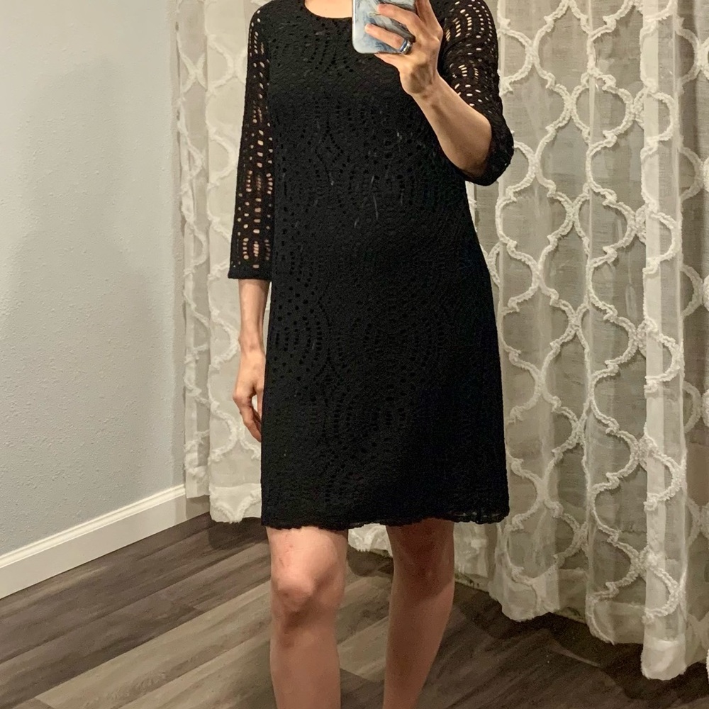 Black Stretch Lace Mini Shift Dress